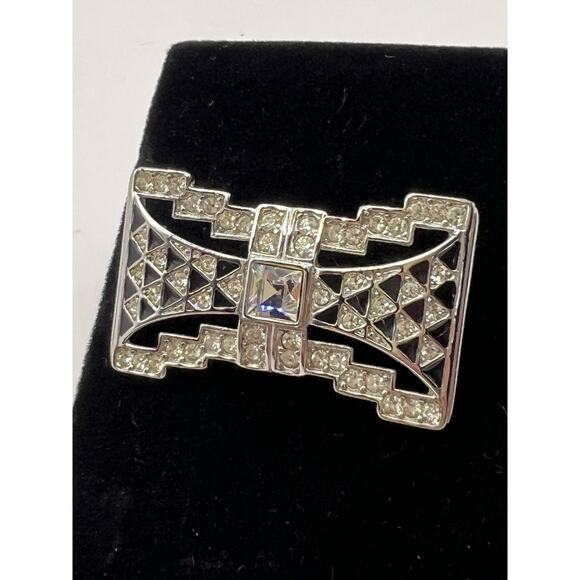 Vintage Givenchy Signed Art Deco Style Enamel Rhinestone Bow Tie Brooch Pin - Picture 3 of 6